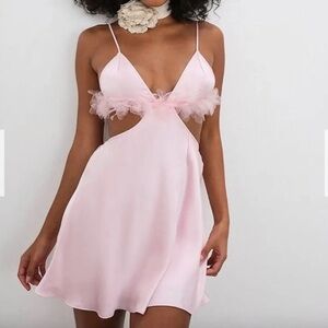 For Love and Lemons Floral Trim Cutout Slip Dress